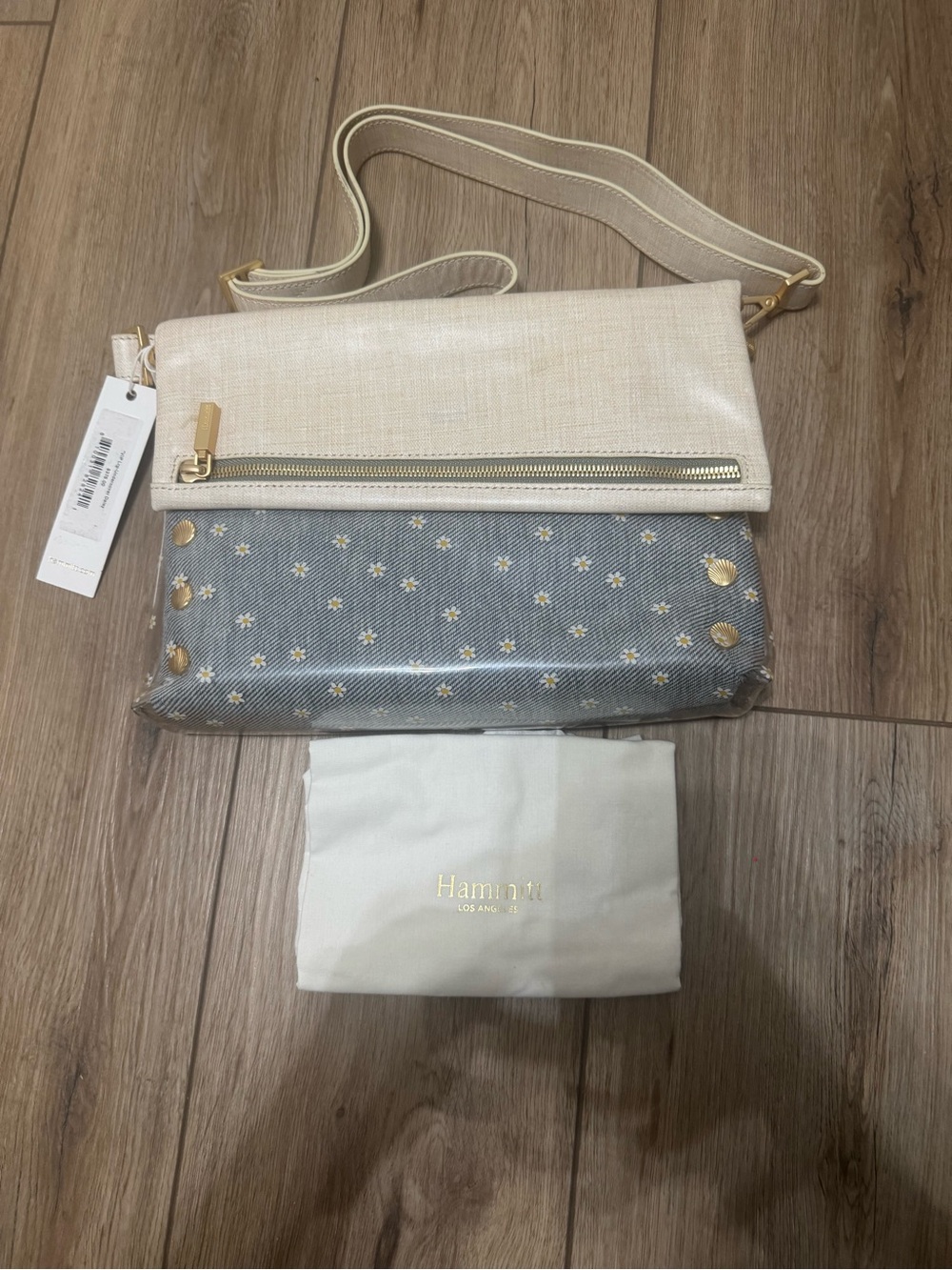 Hammitt Two-Tone Star Stud Crossbody in Cream and Gray-Blue